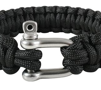 Deluxe Paracord Survival Bracelet w/ Stainless Shackle – Black