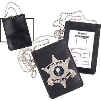Strong Leather Non-Recessed Badge ID Holder with Chain