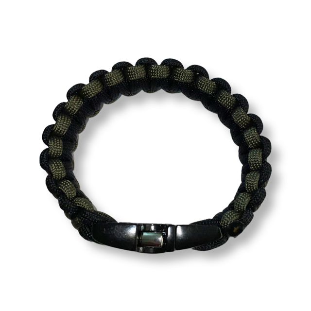 Deluxe Paracord Survival Bracelet – Black/OD Green
